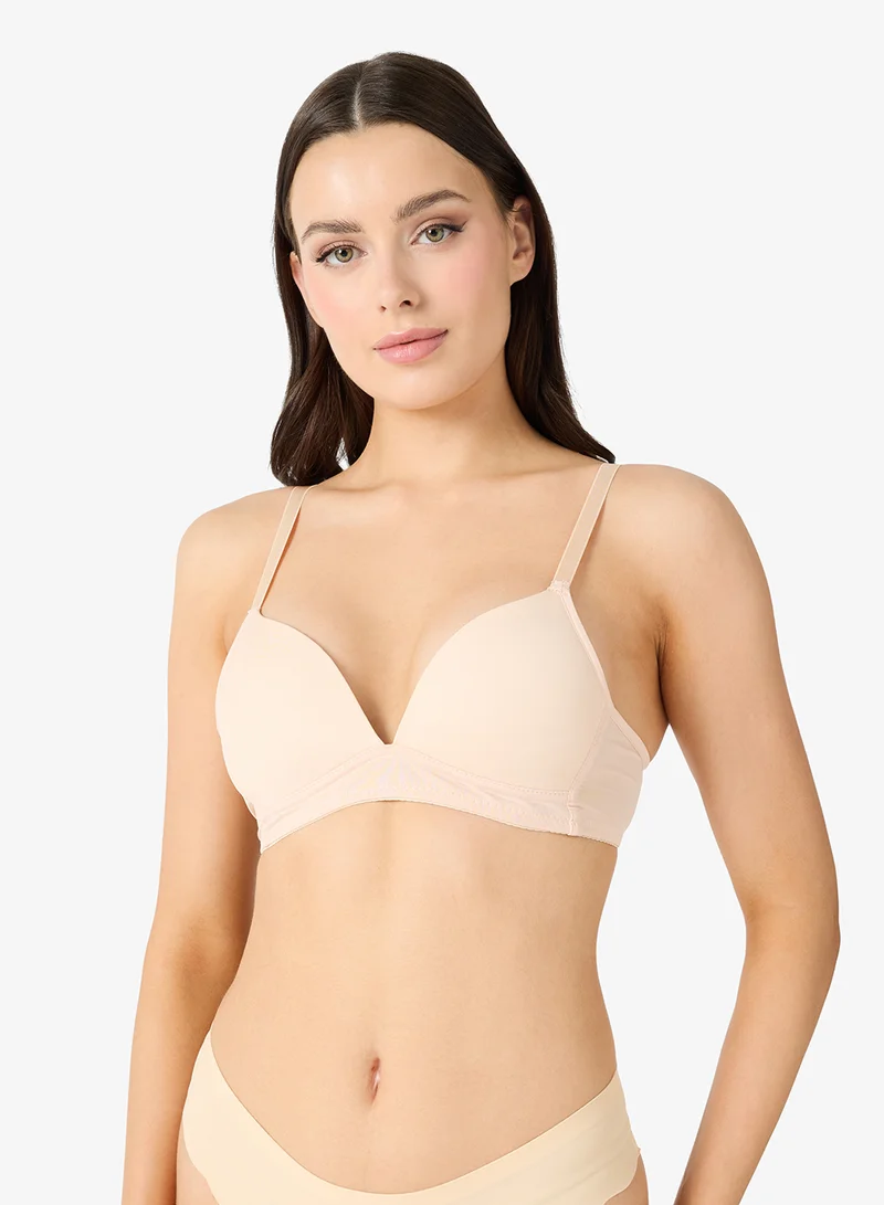 Ginger 2PC Seamless Non Wired Padded Plunge Neck Push Up Bra